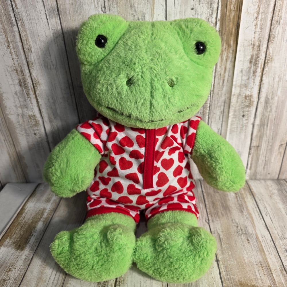 Build-A-Bear Spring Green Frog Plush 18 inch Valentine Heart Sleeper Pajamas